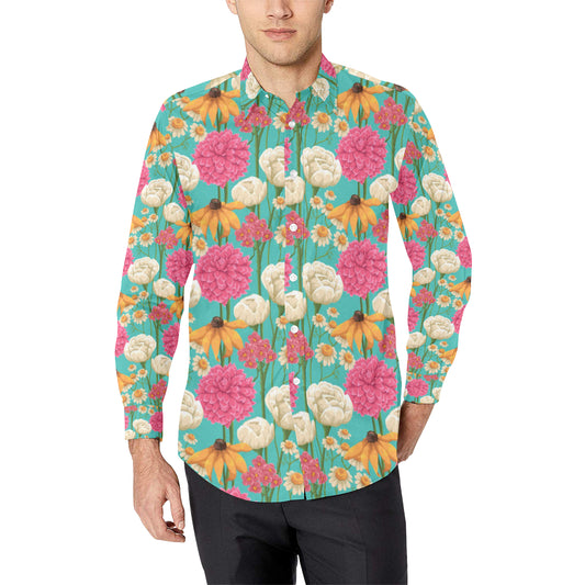Summer Floral Pattern Print Design SF07 Men's Long Sleeve Shirt