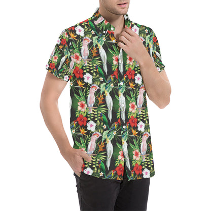 Tropical Flower Pattern Print Design TF03 Men's Short Sleeve Button Up Shirt