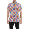 Peace Sign Patchwork Design Print Men's Short Sleeve Button Up Shirt