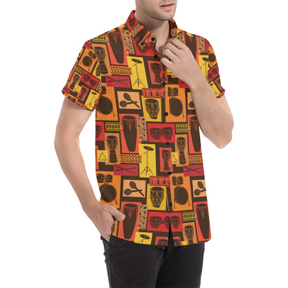 Percussion Pattern Print Design 02 Men's Short Sleeve Button Up Shirt