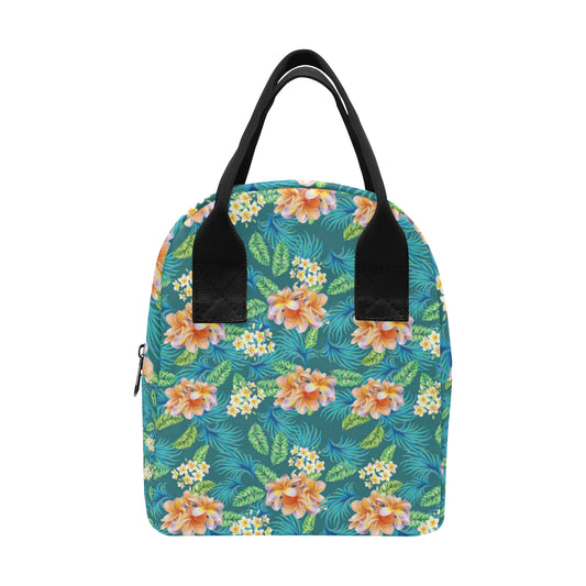 Plumeria Tropical Flower Design Print Insulated Lunch Bag