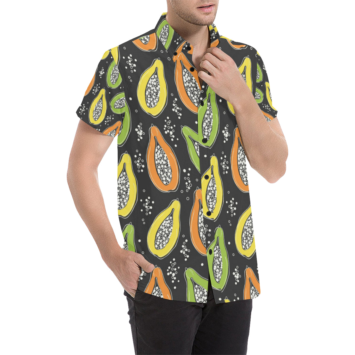 Papaya Pattern Print Design PP05 Men's Short Sleeve Button Up Shirt