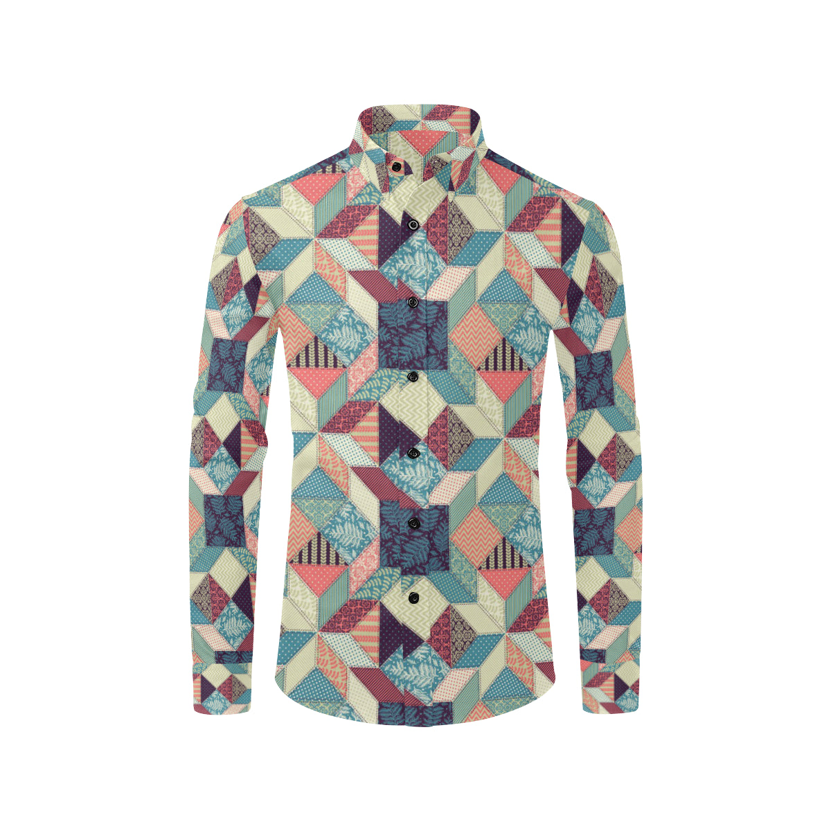 Patchwork Pattern Print Design 02 Men's Long Sleeve Shirt