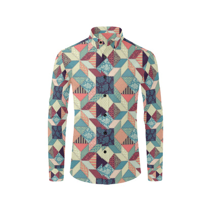Patchwork Pattern Print Design 02 Men's Long Sleeve Shirt