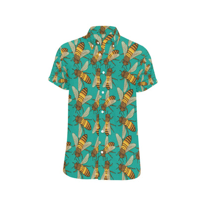 Bee Pattern Print Design BEE04 Men's Short Sleeve Button Up Shirt