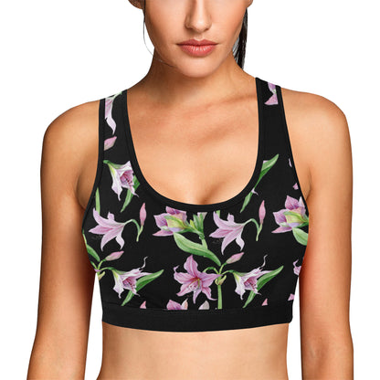 Amaryllis Pattern Print Design AL08 Sports Bra