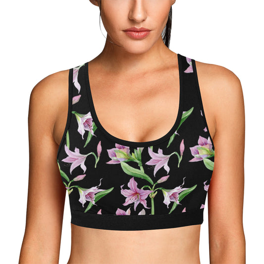 Amaryllis Pattern Print Design AL08 Sports Bra