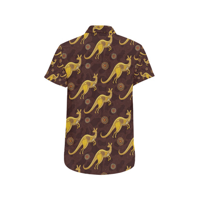Kangaroos Aboriginal Pattern Print Design 08 Men's Short Sleeve Button Up Shirt