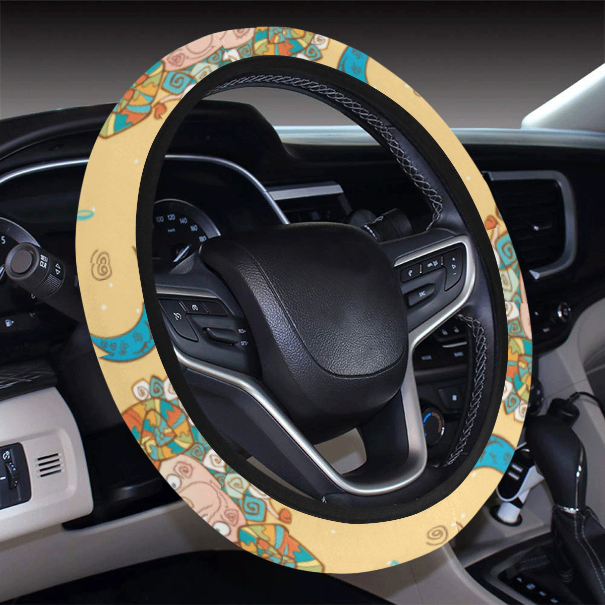 Aries Zodiac Pattern Print Design 03 Steering Wheel Cover with Elastic Edge