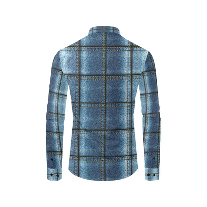 Jean Patchwork Pattern Print Design 02 Men's Long Sleeve Shirt