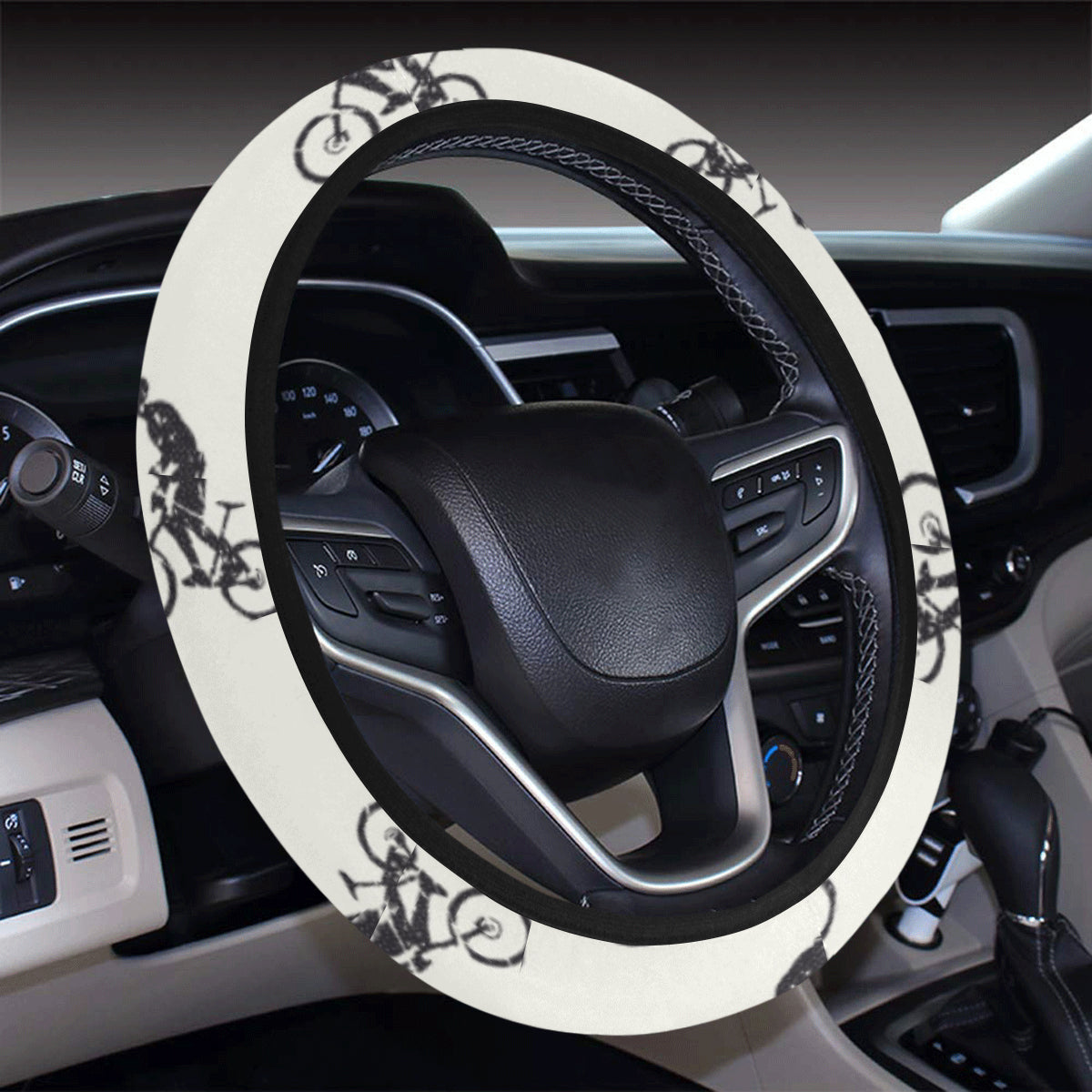 Mountain bike Pattern Print Design 01 Steering Wheel Cover with Elastic Edge