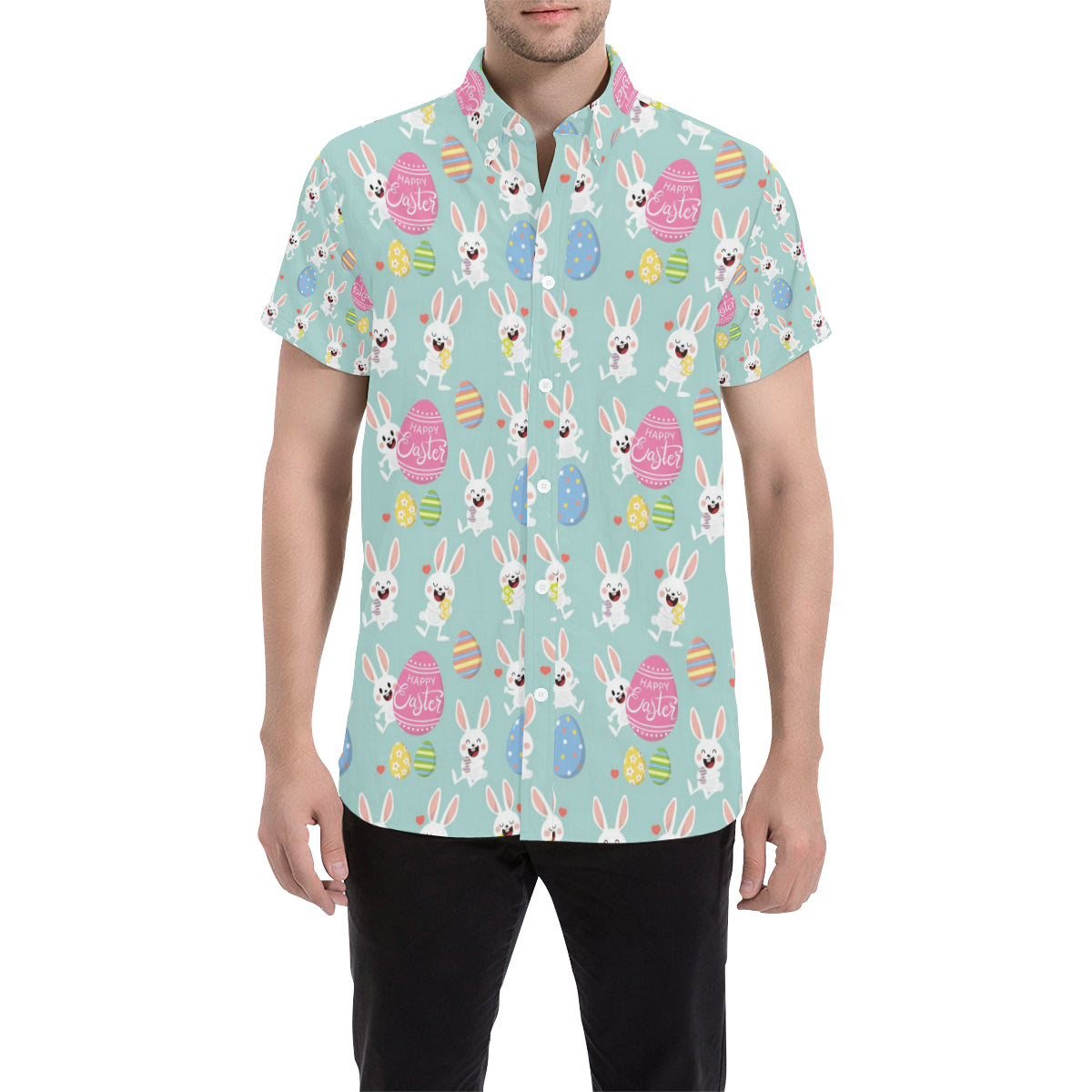 Easter Eggs Pattern Print Design RB014 Men's Short Sleeve Button Up Shirt