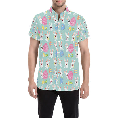 Easter Eggs Pattern Print Design RB014 Men's Short Sleeve Button Up Shirt