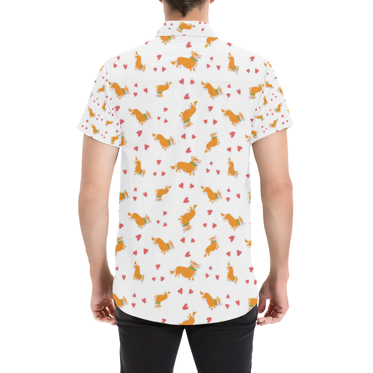 Cardigan Welsh Corgis Pattern Print Design 04 Men's Short Sleeve Button Up Shirt