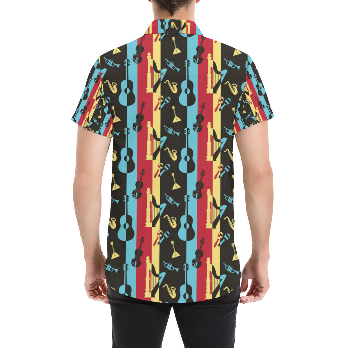 Jazz Pattern Print Design 02 Men's Short Sleeve Button Up Shirt
