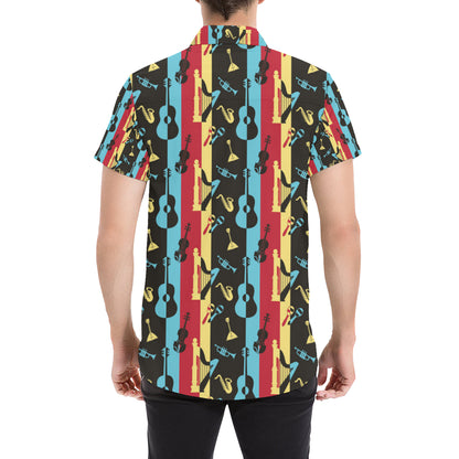 Jazz Pattern Print Design 02 Men's Short Sleeve Button Up Shirt