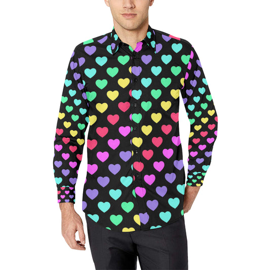 Heart Rainbow Pattern Print Design HE02 Men's Long Sleeve Shirt