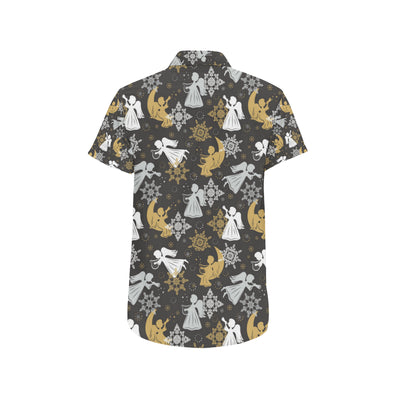 Angel Pattern Print Design 04 Men's Short Sleeve Button Up Shirt