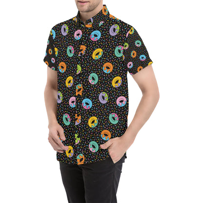 Donut Pattern Print Design DN012 Men's Short Sleeve Button Up Shirt