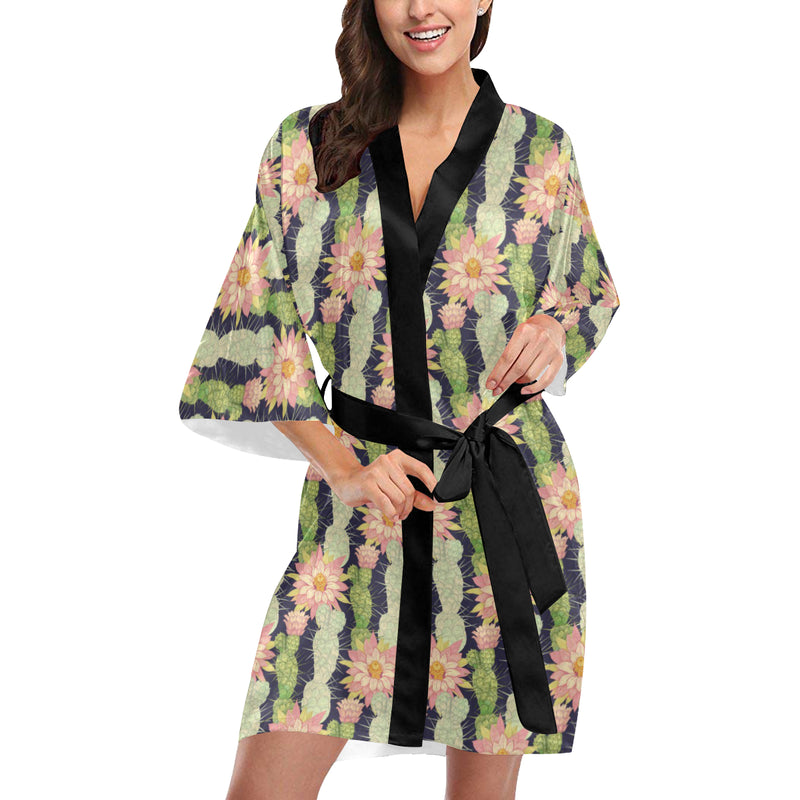 Cactus Pattern Print Design 01 Women's Short Kimono