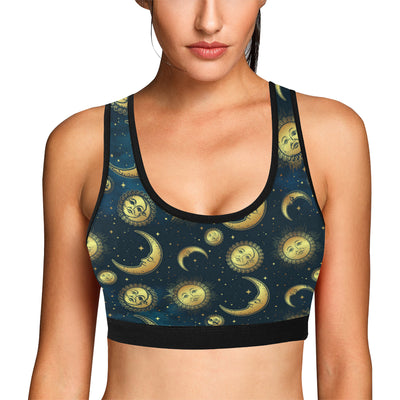 Gold Sun Moon Face Sports Bra