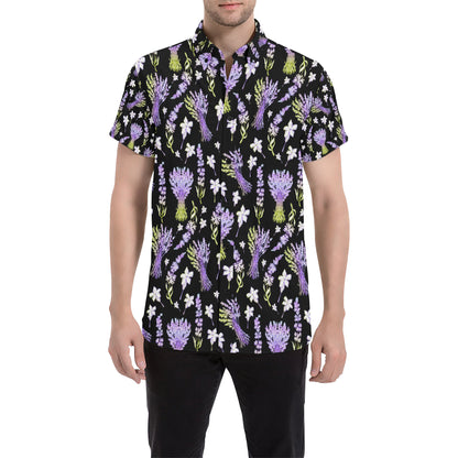 Lavender Pattern Print Design LV04 Men's Short Sleeve Button Up Shirt