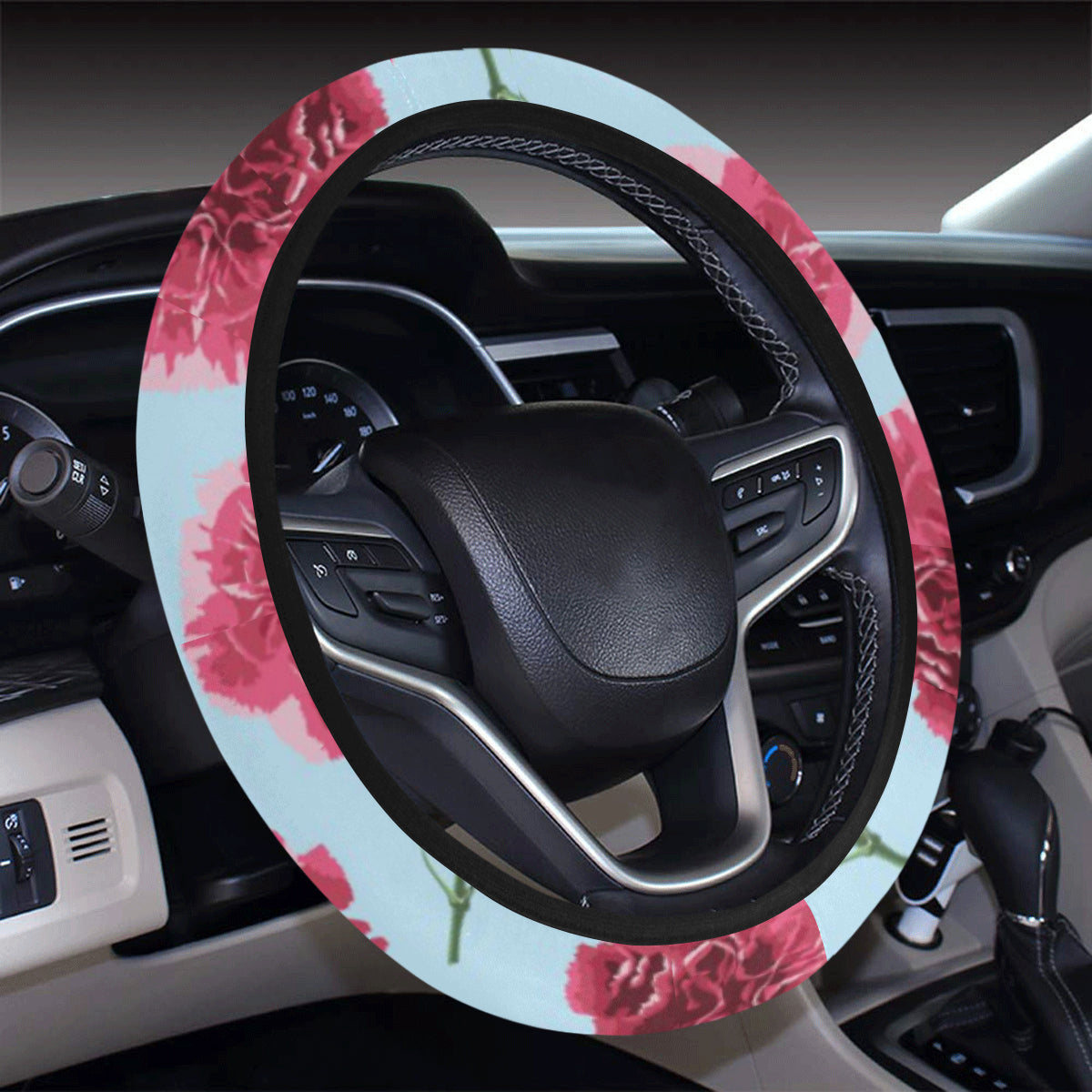 Carnations Pattern Print Design CN01 Steering Wheel Cover with Elastic Edge