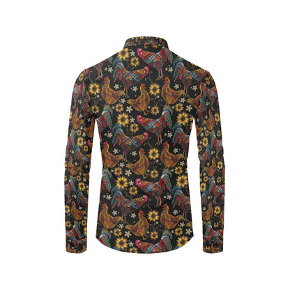 Chicken Embroidery Style Men's Long Sleeve Shirt