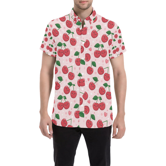 Cherry Pattern Print Design CH02 Men's Short Sleeve Button Up Shirt
