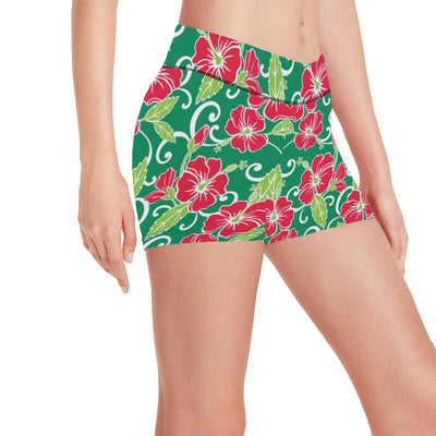 Red Hibiscus Pattern Print Design HB019 Yoga Shorts