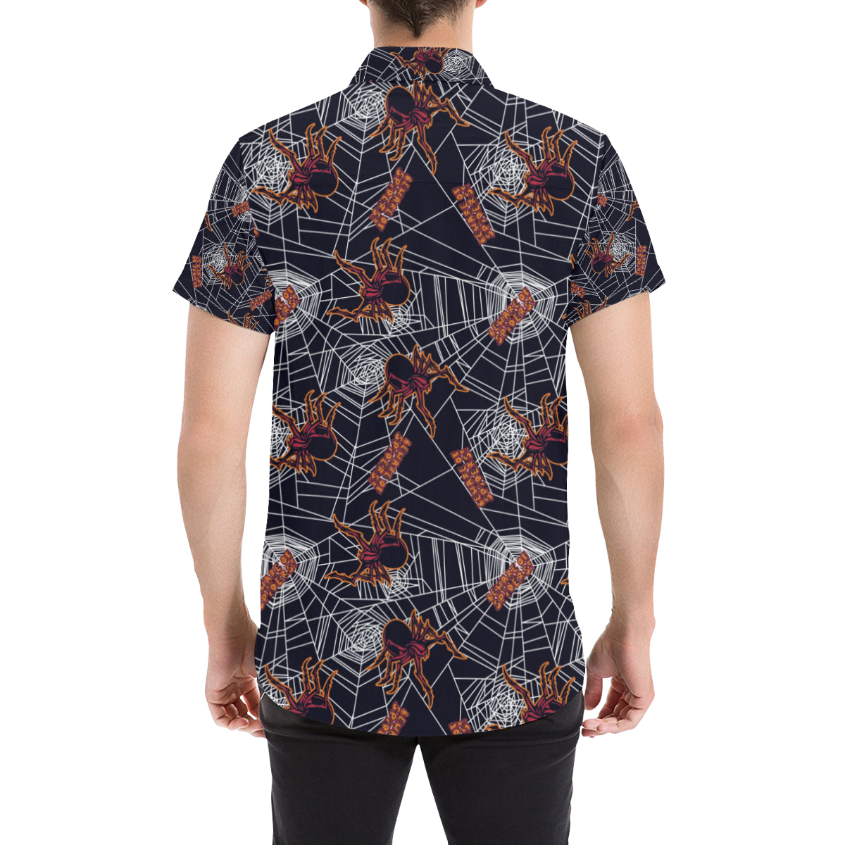 Tarantula Spiderwebs Pattern Print Design 01 Men's Short Sleeve Button Up Shirt