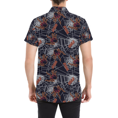 Tarantula Spiderwebs Pattern Print Design 01 Men's Short Sleeve Button Up Shirt