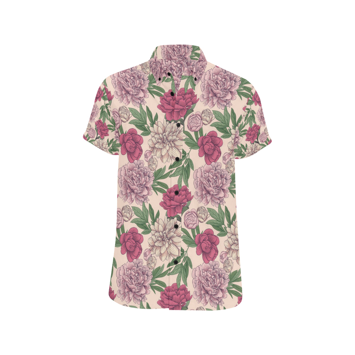 Peony Pattern Print Design A01 Men's Short Sleeve Button Up Shirt