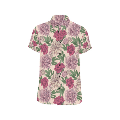 Peony Pattern Print Design A01 Men's Short Sleeve Button Up Shirt