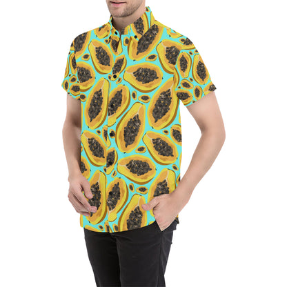 Papaya Pattern Print Design PP03 Men's Short Sleeve Button Up Shirt