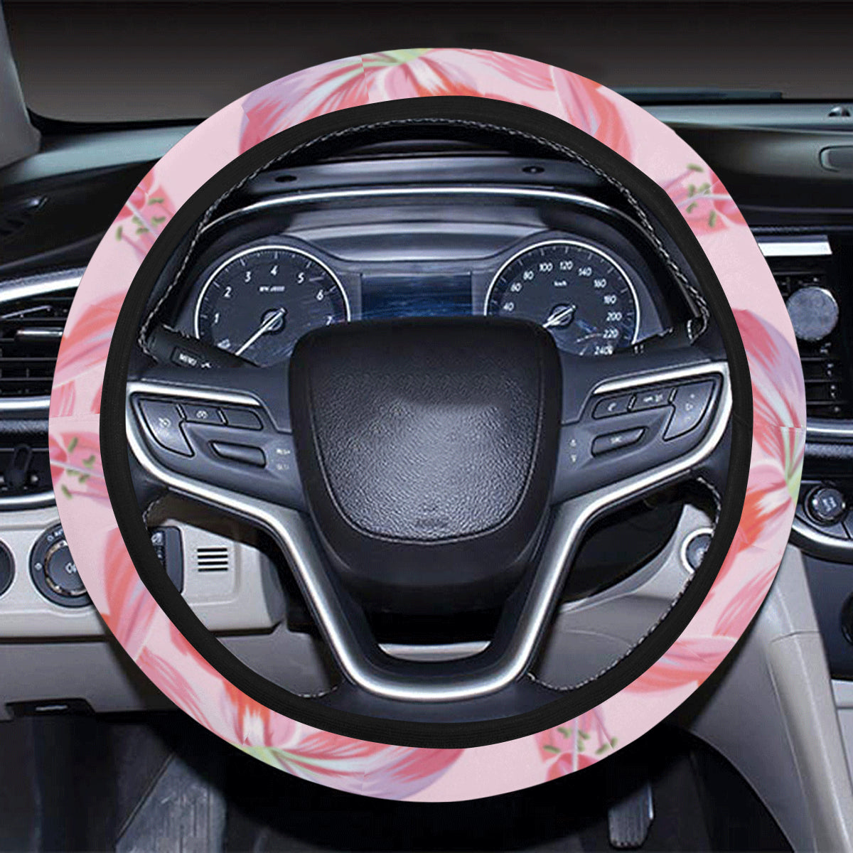 Amaryllis Pattern Print Design 02 Steering Wheel Cover with Elastic Edge
