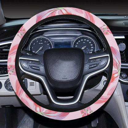 Amaryllis Pattern Print Design 02 Steering Wheel Cover with Elastic Edge