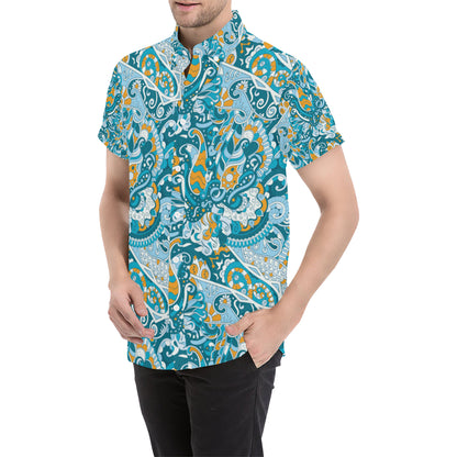 Funky Retro Pattern Print Design A03 Men's Short Sleeve Button Up Shirt