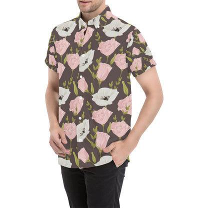 Anemone Pattern Print Design AM011 Men's Short Sleeve Button Up Shirt