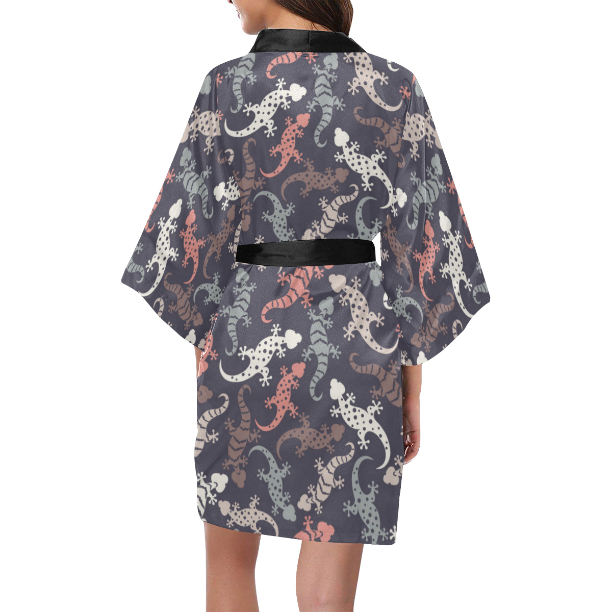 Gecko Pattern Print Design 02 Women's Short Kimono