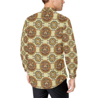 Calendar Aztec Themed Print Pattern Men's Long Sleeve Shirt