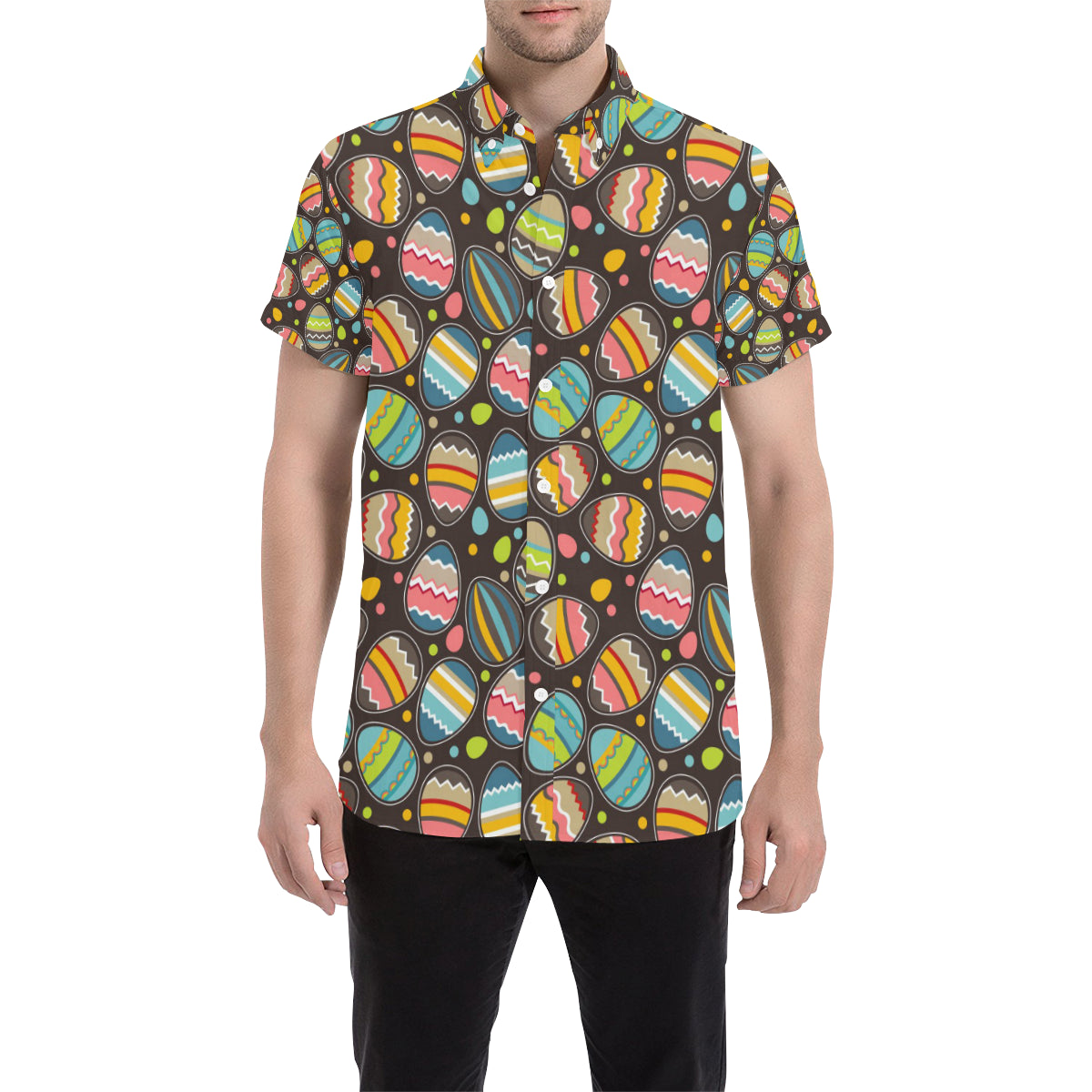 Easter Eggs Pattern Print Design RB03 Men's Short Sleeve Button Up Shirt