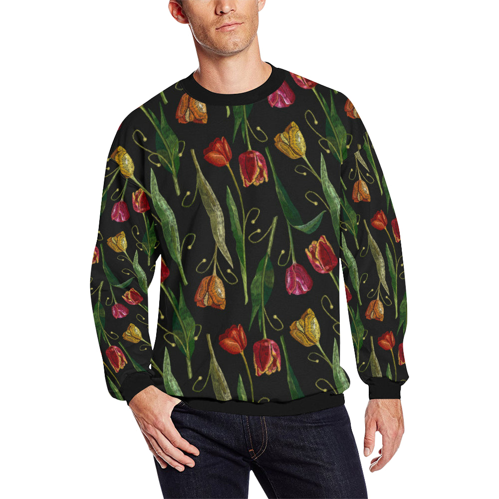 Tulip Embroidered Pattern Print Design TP01 Men Long Sleeve Sweatshirt