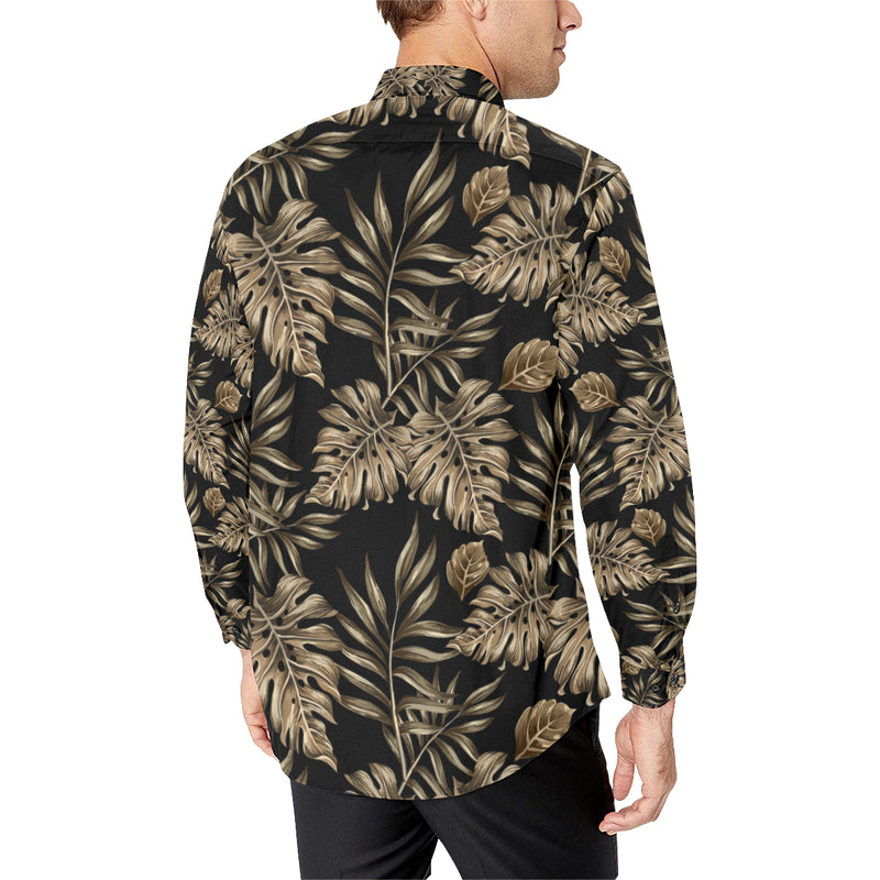 Brown Tropical Palm Leaves Men's Long Sleeve Shirt