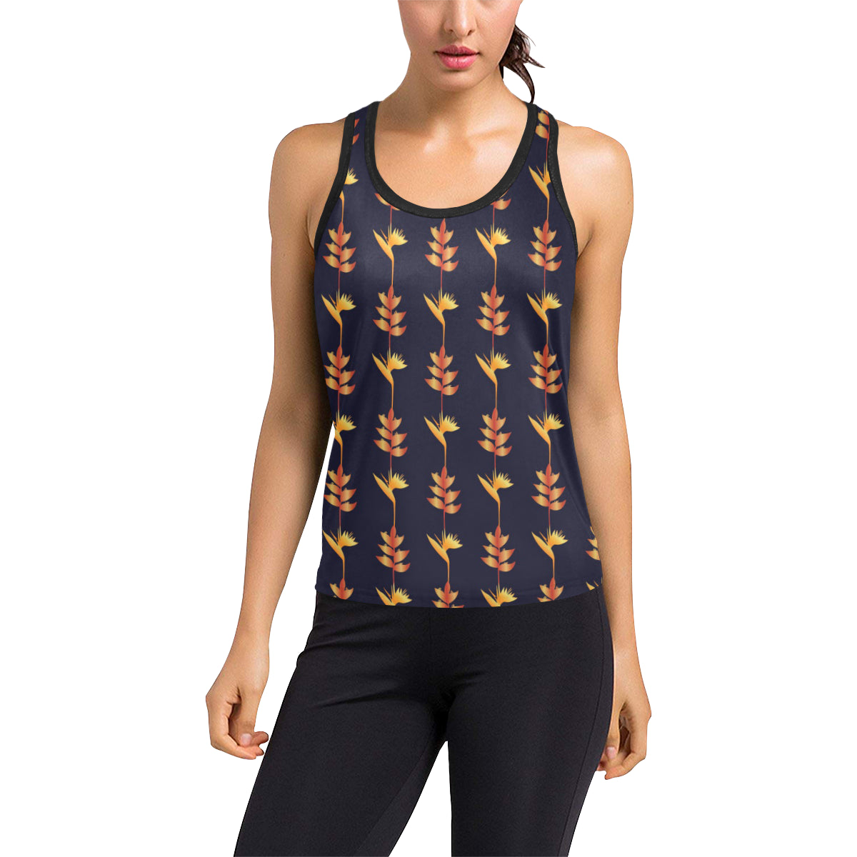 Heliconia Pattern Print Design HL06 Women's Racerback Tank Top