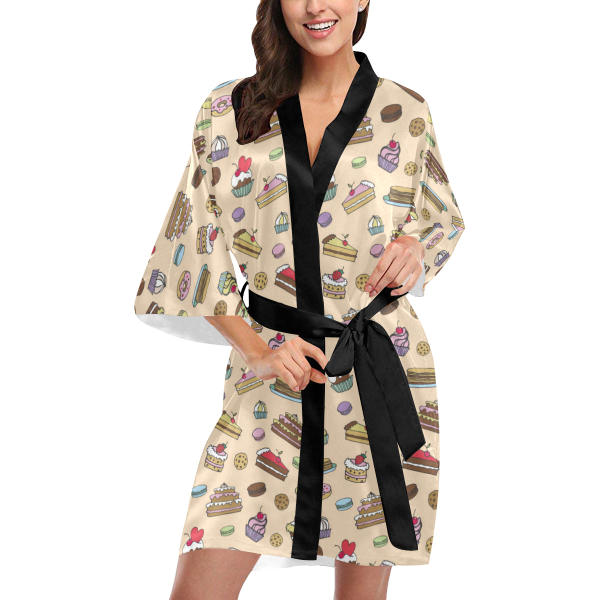 Cake Pattern Print Design 03 Women's Short Kimono