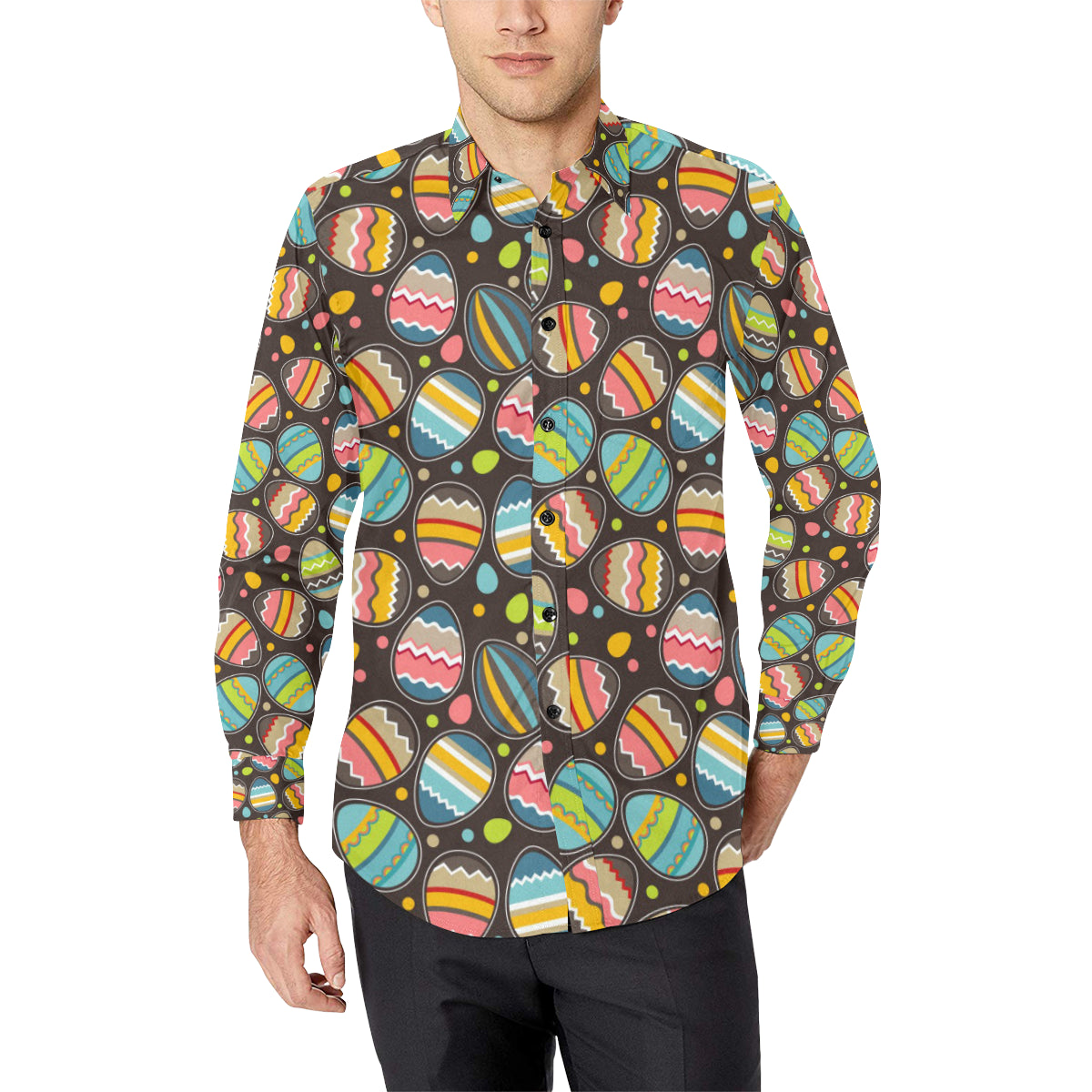 Easter Eggs Pattern Print Design RB03 Men's Long Sleeve Shirt