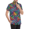 Feather Multicolor Design Print Men's Short Sleeve Button Up Shirt