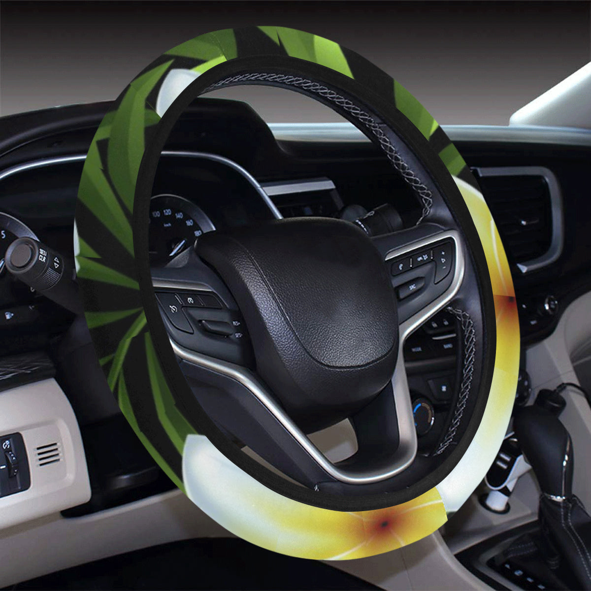 White Plumeria Pattern Print Design PM06 Steering Wheel Cover with Elastic Edge