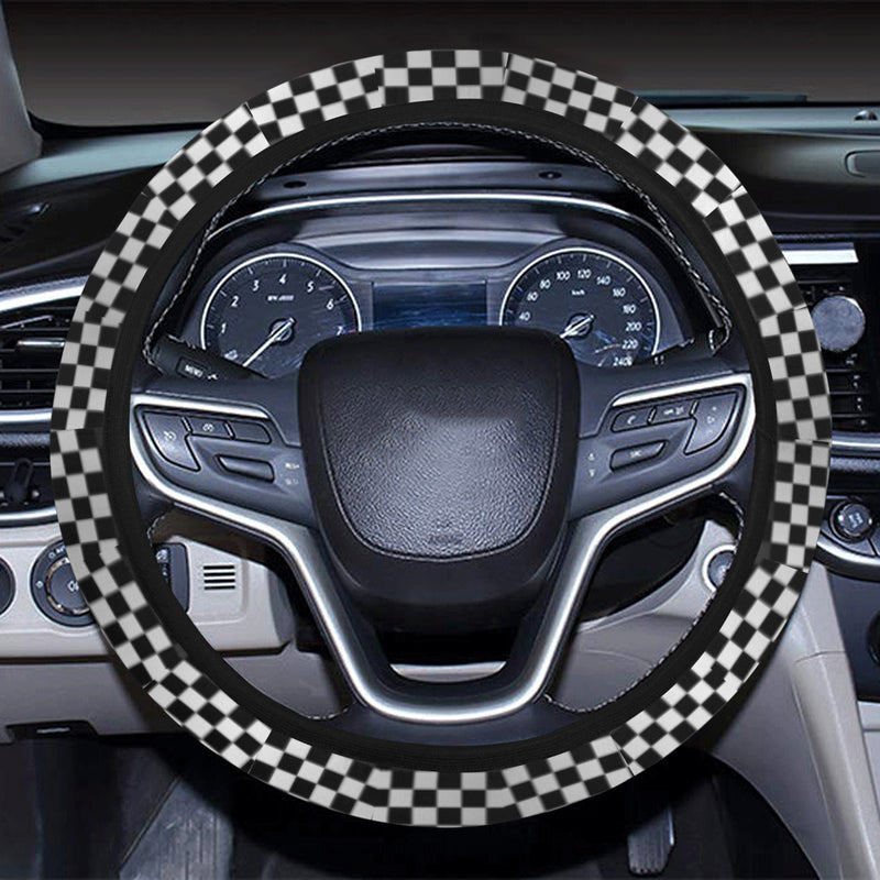 Checkered Flag Red Line Style Steering Wheel Cover with Elastic Edge